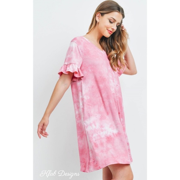 ❤️LAST 1! V Neck Tie Due Ruffle Sleeves Pocket Dress - Picture 4 of 5